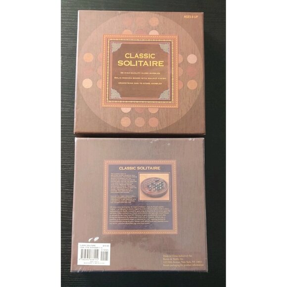 B&N Classic Solitaire 32 Glass Marbles 7.5" Solid Wooden Board Walnut Finish NEW - Picture 7 of 11